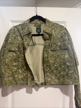 wild fable Olive Green Floral Cropped Jean Jacket